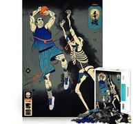 Adults 1000 Pieces Puzzle Basketball Player Vs Skeleton Ukiyo-e Style Exact Cut Art Cognitive Fun Play Leisure Play Fun Christmas Calm Gift (50x75cm)