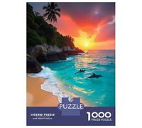 Adults 1000 Pieces Puzzle Beach Sunset with Dolphins Jigsaws for Adults Anti-Stress Toys Staycation Kill Time Challenging To Complete 52x38cm/1000pcs