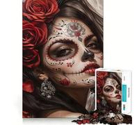 Adults 1000 Pieces Puzzle Beautiful Sugar Skull Girl Exact Cut Art Cognitive Fun Play Leisure Play Fun Christmas Calm Gift (50x75cm)