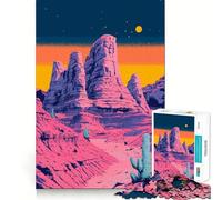 Adults 1000 Pieces Puzzle Beautiful Synth Retro Desert Sunset Landscape Minimalist Art Exact Cut Art Cognitive Fun Play Leisure Play Fun Christmas Calm Gift (38x52cm)