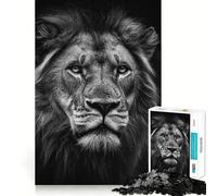 Adults 1000 Pieces Puzzle Black And White Lion Portrait Phtoto Exact Cut Art Cognitive Fun Play Leisure Play Fun Christmas Calm Gift (38x26cm)