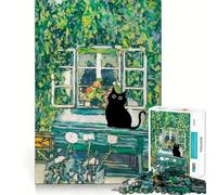 Adults 1000 Pieces Puzzle Black Cat by The Window Painting Exact Cut Art Cognitive Fun Play Leisure Play Fun Christmas Calm Gift (38x52cm)