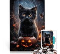 Adults 1000 Pieces Puzzle Black Cat on Jack-o'-Lantern Handgeschwindigkeitswettbewerb Gutes Geschenk38x26cm