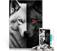 Adults 1000 Pieces Puzzle black wolf with blue eyes learning educational toys 38x52cm Birthday Present, Gifts, Wall Art for Age 14+