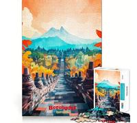 Adults 1000 Pieces Puzzle Borobudur Art Poster Clean Joint Game Thinking Fun Game Relax Play Time Birthday Activity (38x52cm)