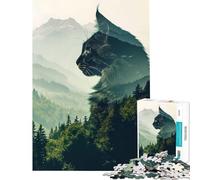 Adults 1000 Pieces Puzzle Cat Double Exposure Nature Family Games Brain Intelligence Challenge Addictive Toys Funny Gifts Home Decoration (Size 38x52cm)