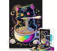 Adults 1000 Pieces Puzzle Cat Ramen Neon Tight Fit Play Cognitive Skill Toy Chill Play Time Festive Leisure Gift (50x75cm)
