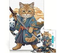 Adults 1000 Pieces Puzzle Cat Samurai Warrior Japan Tight Fit Play Cognitive Skill Toy Chill Play Time Festive Leisure Gift (50x75cm)