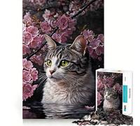Adults 1000 Pieces Puzzle Cat with Cherry Blossoms Tight Fit Play Cognitive Skill Toy Chill Play Time Festive Leisure Gift (50x75cm)
