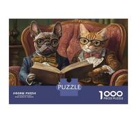 Adults 1000 Pieces Puzzle Cats Reading Books Jigsaws for Adults Anti-Stress Toys Staycation Kill Time Challenging To Complete 38x26cm/1000pcs