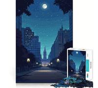 Adults 1000 Pieces Puzzle City Street at Night with Moon Sharp Edge Game Mind Skill Fun Quiet Play Game Christmas Calm Gift (38x52cm)