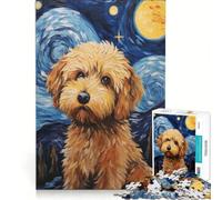 Adults 1000 Pieces Puzzle Cockapoo Starry Night Dog, Relaxing Games, Parent-child Interaction, Birthday Present,Travel Gifts, 38x52cm