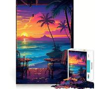 Adults 1000 Pieces Puzzle Cozy Hawaii Pixel Art Sharp Edge Game Mind Skill Fun Quiet Play Game Christmas Calm Gift (38x52cm)