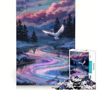 Adults 1000 Pieces Puzzle Crane over A Rainbow River, Fun Games, Perfect Decoration, with Fully Interlocking Randomly Shaped Pieces 38x26cm