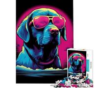 Adults 1000 Pieces Puzzle Dog in Miami Vice Style Family Games Brain Intelligence Challenge Addictive Toys Funny Gifts Home Decoration (Size 50x75cm)