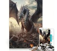 Adults 1000 Pieces Puzzle Dragon in Destroyed City, Fun Games, Perfect Decoration, with Fully Interlocking Randomly Shaped Pieces 38x26cm