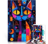 Adults 1000 Pieces Puzzle Expressionist Geometry Cat 鈥aVibrant Abstract Feline Art Präzisionsschnitt Geburtstagsgeschenk52x38cm