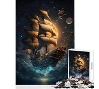 Adults 1000 Pieces Puzzle Flying Ghost Pirate Ship Jigsaws for Adults Puzzle For Family Fun Educational Challenge Toy Intellectual Game (38x26cm)