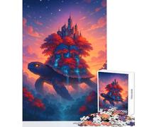 Adults 1000 Pieces Puzzle Giant Turtle Carrying A City Through A Surreal Forest Sky Jigsaws for Adults Puzzle Stress Reliever Difficult And Challenge Toys Educational Games (38x52cm)