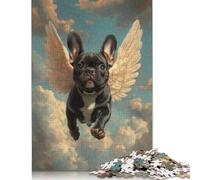 Adults 1000 Pieces Puzzle Gifts Black French Bulldog with Angel Wings Pet Loss Tribute Wooden Puzzle Adult Jigsaw Puzzle Game Toys for Adults 1000pcs (75x50cm)