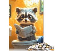 Adults 1000 Pieces Puzzle Gifts Cute Raccoon Reading Newspaper Toilet Funny Wooden Puzzle Adult Jigsaw Puzzle Game Toys for Adults 1000pcs (75x50cm)