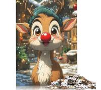 Adults 1000 Pieces Puzzle Gifts Cute Reindeer Christmas Wooden Puzzle Adult Jigsaw Puzzle Game Toys for Adults 1000pcs (75x50cm)
