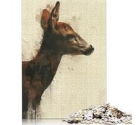 Adults 1000 Pieces Puzzle Gifts Deer Painting Wood Puzzles Educational Game Challenge Toy 1000pcs (75x50cm)