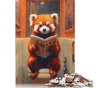 Adults 1000 Pieces Puzzle Gifts Red Panda Reading Newspaper Toilet Wooden Puzzle Adult Jigsaw Puzzle Game Toys for Adults 1000pcs (75x50cm)