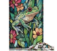 Adults 1000 Pieces Puzzle Gifts Stained Glass Frog Wooden Puzzles for Adults Puzzles 1000pcs (75x50cm)
