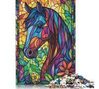 Adults 1000 Pieces Puzzle Gifts Stained Glass Horse Wooden Puzzles for Adults Puzzles 1000pcs (75x50cm)