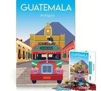 Adults 1000 Pieces Puzzle Guatemala Antigua Bus Sharp Edge Game Mind Skill Fun Quiet Play Game Christmas Calm Gift (38x26cm)