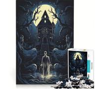 Adults 1000 Pieces Puzzle Haunted House with Ghostly Figures, Toy Wall Decor, Fun at Home Activities, Improving Love between Couples 38X26CM