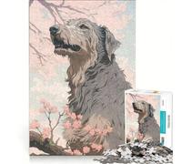 Adults 1000 Pieces Puzzle Irish Wolfhound Woodblock, Fun Games, Perfect Decoration, with Fully Interlocking Randomly Shaped Pieces (50x75cm)