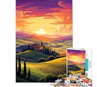 Adults 1000 Pieces Puzzle Italian Sunset Fields for Educational Game Challenge Toy for Educational Game Home Art Decor Art Work Gifts (Size 38x52cm)