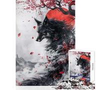Adults 1000 Pieces Puzzle Japanese Black Kitsune Fox Relaxing Games for The Whole Family Home Decoration Toys Train Your Brain And Hands (38X52CM)