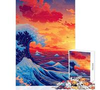 Adults 1000 Pieces Puzzle Japanese Wave Practical Game Suitable for Couples Anti-Stress Toys Train Your Brain And Hands (50x75cm)