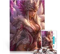 Adults 1000 Pieces Puzzle Kitsune Goddess Anime Girl Herausfordernd Schwierig mit passendem Poster und Quizblatt75x50cm