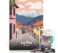 Adults 1000 Pieces Puzzle La Paz, Bolivia Travel Poster Sharp Edge Game Mind Skill Fun Quiet Play Game Christmas Calm Gift (38x26cm)
