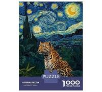 Adults 1000 Pieces Puzzle Leopard in Starry Night Style Adult Jigsaw Puzzle Family Games Staycation Kill Time Birthday Present, Gifts, 52x38cm/1000pcs