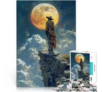 Adults 1000 Pieces Puzzle Lone Figure Under Giant Moon Intellektuelles Spiel Verbessern Sie das Gedächtnis52x38cm
