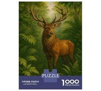 Adults 1000 Pieces Puzzle Majestic Deer in Lush Forest Adult Jigsaw Puzzle Family Games Staycation Kill Time Birthday Present, Gifts, 38x26cm/1000pcs