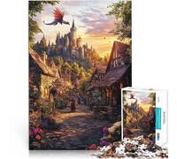 Adults 1000 Pieces Puzzle Medieval Village Sunset Lernspiel-Herausforderungsspielzeug Perfekte Dekoration75x50cm