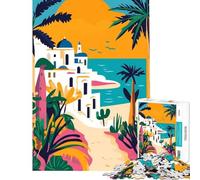 Adults 1000 Pieces Puzzle Mediterranean Village Tunisia for Educational Game Challenge Toy for Educational Game Home Art Decor Art Work Gifts (Size 75x50cm)