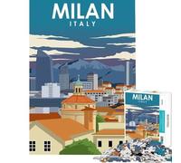Adults 1000 Pieces Puzzle Milan Italy Travel Poster Relaxing Games Brain Intelligence Challenge Addictive Toys Birthday Gifts For Family Fun (Size 38x52cm)