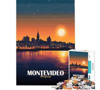 Adults 1000 Pieces Puzzle Montevideo Uruguay Cityscape at Night for Educational Game Challenge Toy for Educational Game Home Art Decor Art Work Gifts (Size 38x26cm)