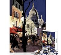 Adults 1000 Pieces Puzzle Montmartre Street Scene at Night Relaxing Games for The Whole Family Home Decoration Toys Train Your Brain And Hands (38X52CM)
