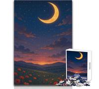 Adults 1000 Pieces Puzzle Moonlit Poppy Field at Dusk Enjoyful Peaceful Spare Time Exact Precision Fit Play Toy Size 50x75cm