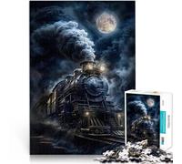 Adults 1000 Pieces Puzzle Moonlit Steam Engine Trainieren Sie Ihr Gehirn und Ihre Hände Gutes Geschenk75x50cm