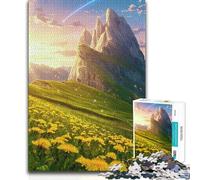 Adults 1000 Pieces Puzzle Mountain Landscape with Dandelions And Comet Birthday Present Hands-on Game for 14+ Puzzle Game Offered (size 38x26cm)
