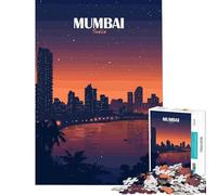Adults 1000 Pieces Puzzle Mumbai India Cityscape at Night for Educational Game Challenge Toy for Educational Game Home Art Decor Art Work Gifts (Size 75x50cm)